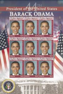 Liberia # 2536, Barack Obama, U.S. President, Full Sheet, NH, 1/2 Cat.