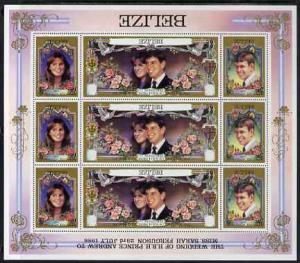 Belize 1986 Royal Wedding perf sheetlet containing 9 valu...