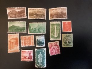 JAPAN 10 STAMP LOT mostly pre WWII cat 30 + MNH #375//406