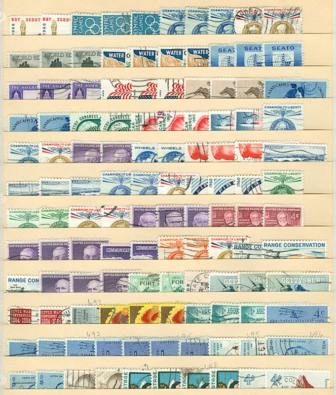 Scott 1145-1191 4c & 8c Commemoratives 120 total Used on Stock Sheet