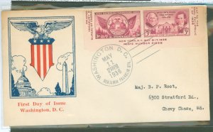 US 778c-d 1936 Two Stamps From The Tipex Souvenir Sheet On An Addressed, Typed FDC With Generic Cachet By An Unknown Publisher