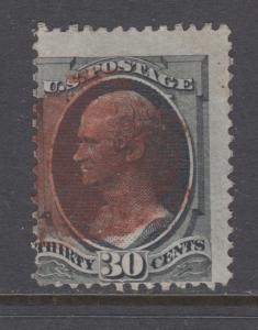 US Sc 165 used. 1873 30c gray black Hamilton, red cancel, sound.