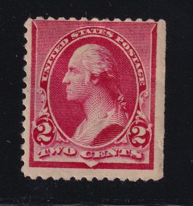 1890 Washington 2c carmine Sc 220a cap on left 2 MHH single, part OG CV $150 (F2