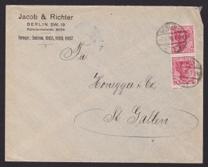 GERMANY 1918, Censored commercial cover Berlin to Switzerland