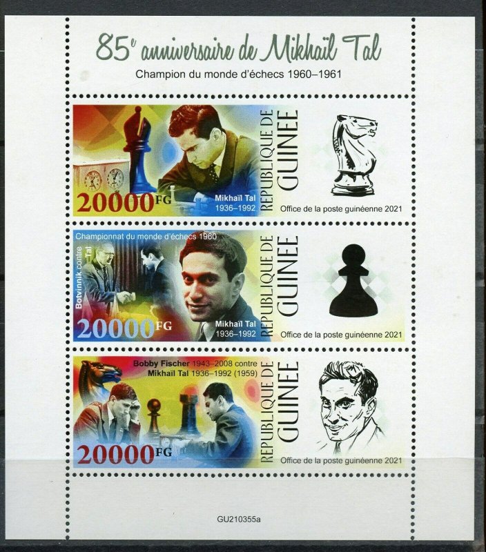 GUINEA  2021 85th BIRTH ANNIVERSARY  OF MIKHAL TAL CHESS SHEET MINT NH