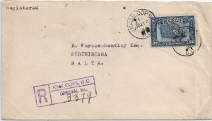 1930 Kamloops, Canada to Birchircara, Malta Registered solo 12c ... (56862)