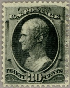 US Scott#165 1873 30c Hamilton, incorporated perfs on right, light cancel