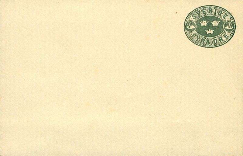 Sweden 1890 Fyra Ore grey (4ore) three crown postal envelope size Mint cover