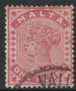 Malta Scott 9a - SG21, 1885 Victoria 1d Rose used