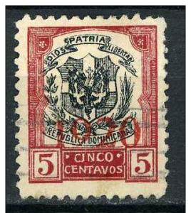 Dominican Republic 1920 - Scott 223 used - 5c, Arms Ovpt