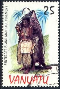 Ceremonial Dance Costume, Pentecost Island, Vanuatu stamp SC#385 used