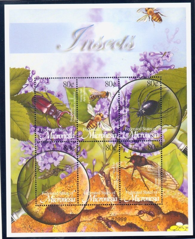 MICRONESIA Sc 515-24 NH 5M/S+5S/S OF 2002 - INSECTS-FLOWERS+MUSHROOMS - (JO23)