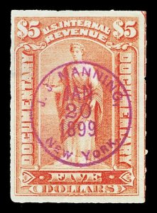 Scott R175 $5.00 Documentary Revenue Used VF Great Cancel!