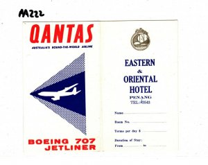 Australia AVIATION Qantas MALAYA Hotel Airline BOEING 708 JETLINER c1967 AA222