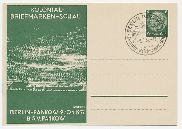 Postal stationery Germany 1937 Stamp exhibition Berlin - Pankow - Farmers / Sett