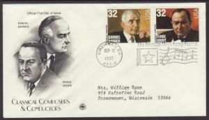 US Samuel Barber 1997 PCS Typed FDC BIN