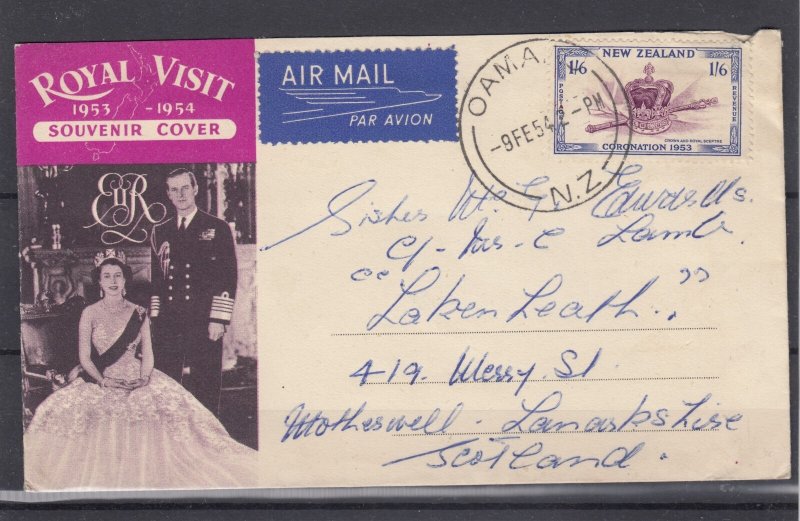 New Zealand QEII 1954 Royal Visit 1s 6d Souvenir Cover To Scotland  BP13545