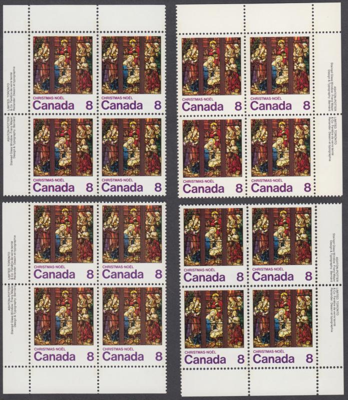 Canada - #697 Christmas Matched Set Of Plate Blocks - MNH