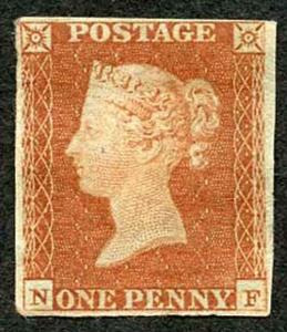 1841 Penny Red (NF) Plate 19 Mint (paper hinge on reverse) Four Margins