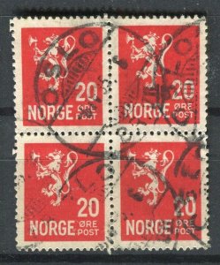 NORWAY; 1930s early Lion type fine used 20ore. Block of 4