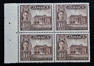 Jamaica #129a MNH 1 1/2p Guide Line Booklet Pane of 4 KGVI King George VI