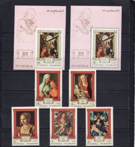 FUJEIRA 1971 PAINTINGS BY DURER SET OF 5 STAMPS PERF. & 2 S/S PERF. & IMPER.MNH