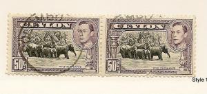 Ceylon #286 Used Horizontal Pair Elephants /