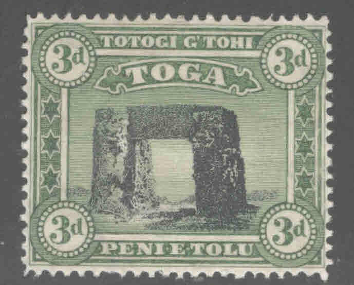 TONGA  Scott 43 MH* 1897 perf 14 turtle watermark toned gum CV $4