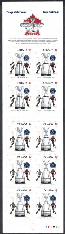 Canada #2598a P Grey Cup with Overprint (2012). Booklet of 10 stamps. MNH