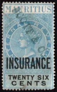 1879 Mauritius 26 Cents Queen Victoria Insurance Revenue Used