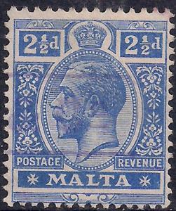 Malta 1914 KGV 2 1/2d Bright Blue SG 77 ( G1226 )