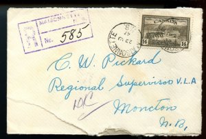 ?MAISONNETTE, N.B. registered h/s cds 1947 Peace issue cover Canada