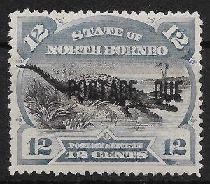 NORTH BORNEO SGD8b 1895 12c BLACK & BLUE POSTAGE DUE p13½-14 MTD MINT
