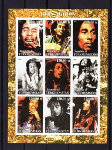 BOB MARLEY-MUSIC  Sheetlet  IMPERFORATED (9) MNH  Turkmenistan 2000