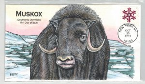 2015 COLLINS HANDPAINTED FDC GEOMETRIC SNOWFLAKE WINTER SCENE MUSKOX