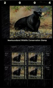 NEWFOUNDLAND #11M 2004 BLACK BEAR CONSERVATION STAMP MINI SHEET OF 4 IN FOLDER