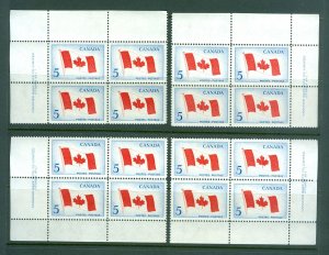 Canada. 1965. 4 Diff. Plate-Blocks. Mnh. Upper/Lower. Canadian Flag 5 C. Sc# 439