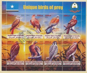 Thematic stamps  Somalia 2010 Unique birds of prey 8 value sheet used