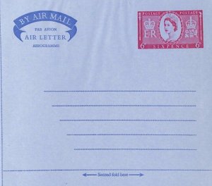 GB QEII CORONATION 1953 6d Air Letter Postal Stationery UNFOLDED {samwells}AV373