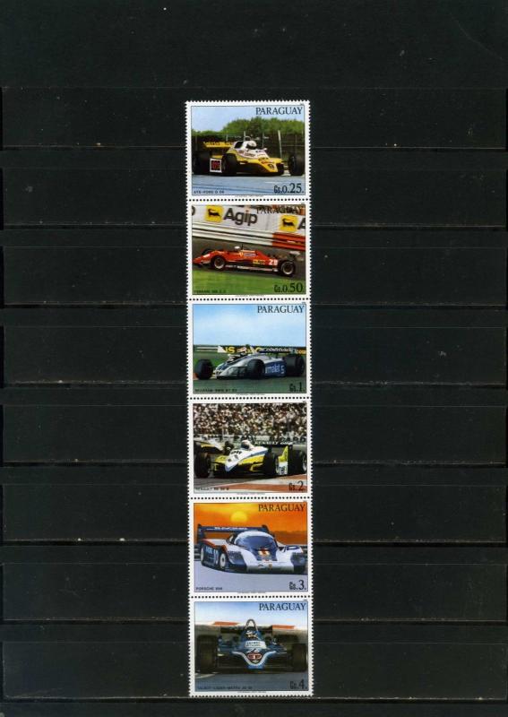 PARAGUAY 1983 Sc#2068 RACE CARS STRIP OF 6 STAMPS MNH 