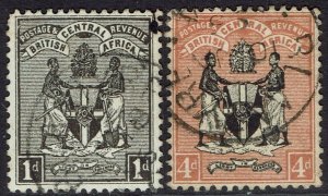 BRITISH CENTRAL AFRICA 1895 ARMS 1D AND 4D NO WMK USED