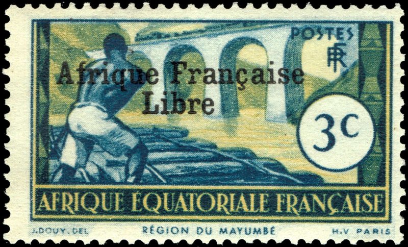 French Equatorial Africa #135  MNH - 3c Logging Issue Ovptd. Afrique Francai...