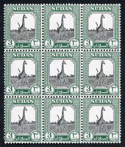 SUDAN 1951 SG125 3m Black and Green Block of NINE (8 x U/M)