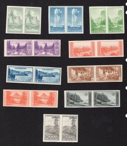 Scott # 756-765  National Parks unused NH NO GUM AS ISSUED sheet pairs