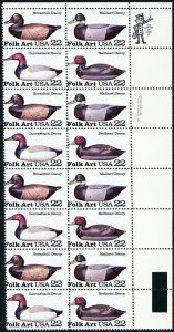 2141a, MNH 22¢ Decoys Misperfed Block of 16 Stamps Freaky Error - Stuart Katz