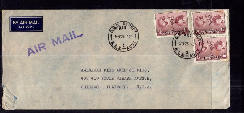 Australia to Chicago,IL 1949 Airmail Cover