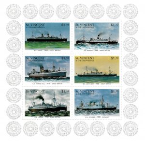 St. Vincent 1996 - SC# 2348 Ships, Boats, Nautical - Sheet of 6 Stamps - MNH