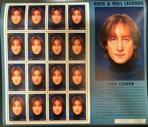 Ghana 1995 - Rock & Roll Legends John Lennon - Sheet of 16 Stamps Scott 1851 MNH