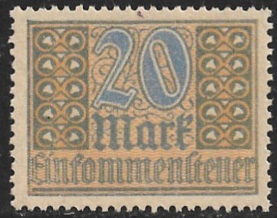 GERMANY 1920-22 20m INCOME TAX Revenue Erler No.H7a MNG