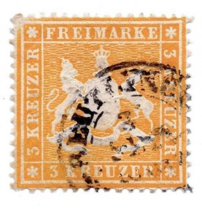 Wurttemberg German States Stamps 1860 3 Kreuzer Orange Stamp SG32